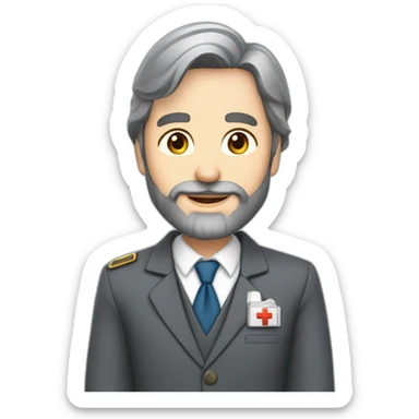 husband caucasian age 55 dark gray hair trimmed beard wearing business suit holding bible, wife asian age 55 dark hair nurse uniform, no children sticker