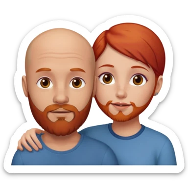 Très amoureux gars chauve barbe brune fille rousse sticker