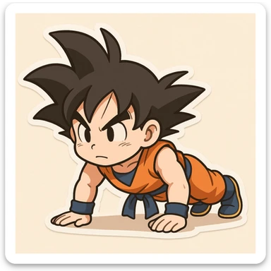 Goku from Dragon Ball Z doing push ups in chibi style sticker