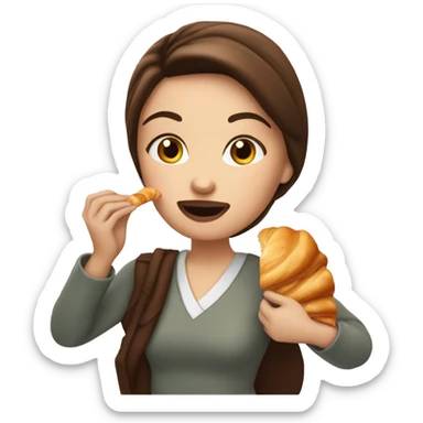 brunette white girl eating a croissant  sticker