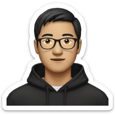 asian man with glasses dark haired wearing a black hoodie sticker