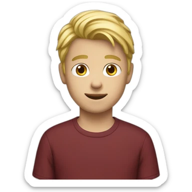 blond teenage boy with maroon shirt sticker