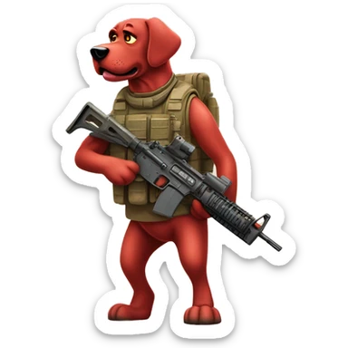 Desert storm Clifford the big red dog book illustration humanoid as a military call of duty character standing alone sticker