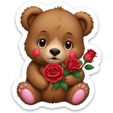 Cute bear with crying  puppy eyes holding roses with this  sticker