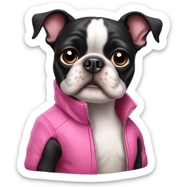 Old Boston terrier with pink jacket  sticker