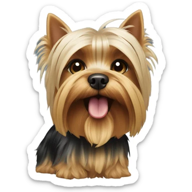 Yorkshire terrier with a haircut and a closed mouth sticker