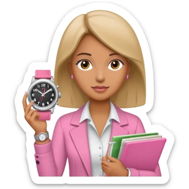 Libreta rosa, reloj femenido blanco y un dolar sticker