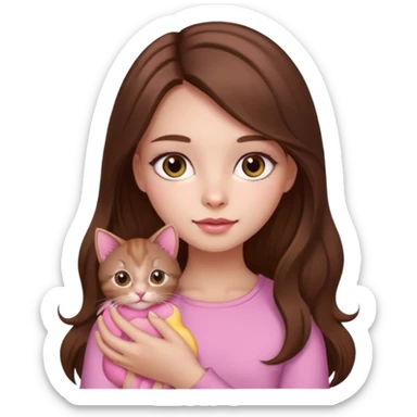 Pretty girl long hair Brown makeup pink kitten sticker