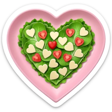 green salad in a light pink heart shaped plate sticker