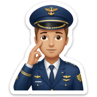 Un piloto de linea aérea con la mano en la frente con la pose firme sticker