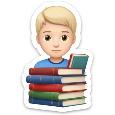 boy with a stack of books sticker
