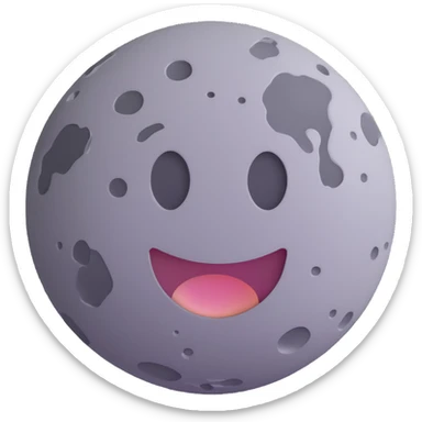 planet emoji, round, rocky gray, covered in pitted marks and rough patches sticker