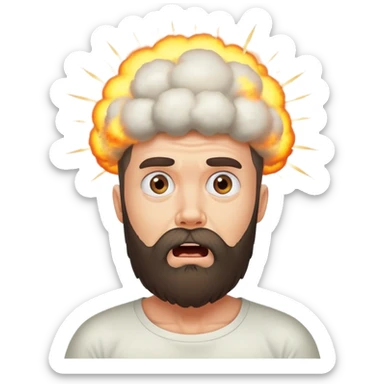 Surprised bearded man with nuclear explosion coming from head sticker