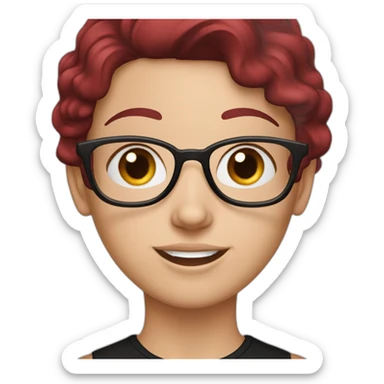 a white girl with burgundy hair in a black T-shirt sticker