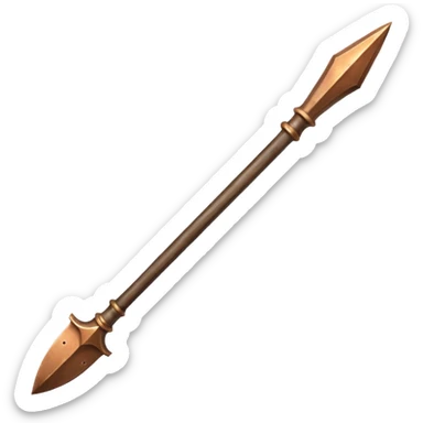 bronze spear with wooden handle and single bronze spearhead, metallic and worn sticker