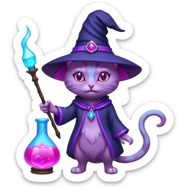 Purple witch cat full body with pink potion neon  and blue potion neon sticker