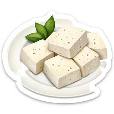 Feta Cheese Cinematic Realistic Feta Cheese Dish Emoji, depicted as slices of tangy, creamy feta cheese served on a plate, rendered with crisp textures and soft, natural lighting. sticker