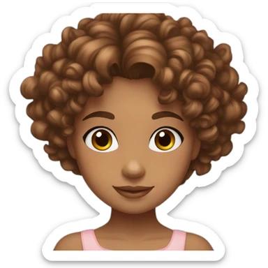 Girl, brown curly hair, light brown skin, 7 years old, brown round eyes, ballerina costume sticker