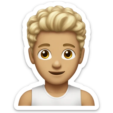 Young blonde boy with a whitish bronze tan and a low taper burst fade fluffy hair  and brown eyes  sticker