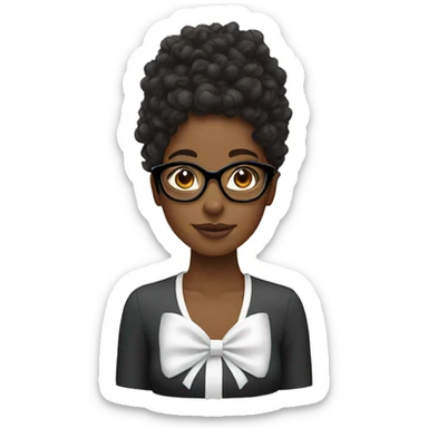 Black women with curly hair and glasses with a pretty white bow sticker