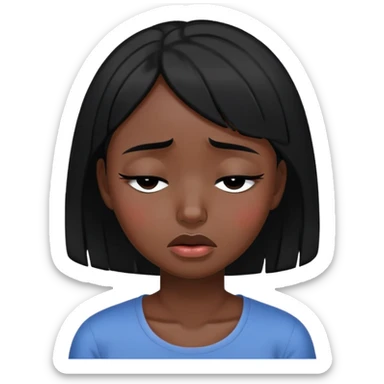 black dark girl with black haire super sad crying eyes closed sticker