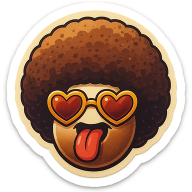 White circle coffee bean face, afro, heart glasses, big heart eyes, tounge rolled out sticker