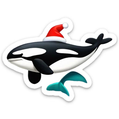 Orca with Christmas hat and a scarf swimming sticker