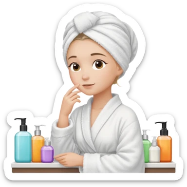 girls side profile  in robe and her hair in a towel with skin care on  sticker
