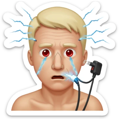 Man being zapped after plugging internet cable into his nose sticker