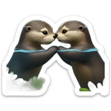 two otters holding hands in the water between them sticker