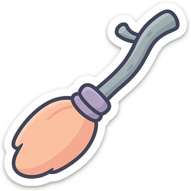 A witch's broom like the reference, but the broom part (twigs) is solid without rough division into sections, volumetric with detailed shadows and highlights, detailed texture of the handle and broom, icon-color-outlined style with thin clean contours, soft rounded shapes, pastel palette #98B5BC, #B5B3C1, #C9A3C9, #E4C0CA, #F7DCD1, #F7C0AA, modern Japanese pop art and sticker aesthetics, soft lighting, transparent background. sticker