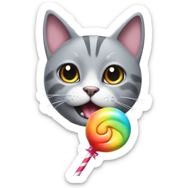 Gray Cat with rainbow lolipop sticker