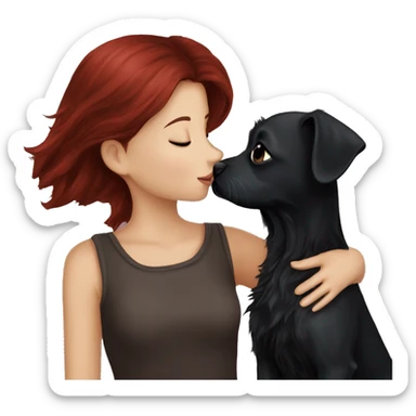 Dark-red-haired girl kiss her Black-Maltese-Black-dog sticker