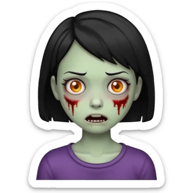 Emoji zombie girl com cabelo preto curto com uma expressão normal sticker