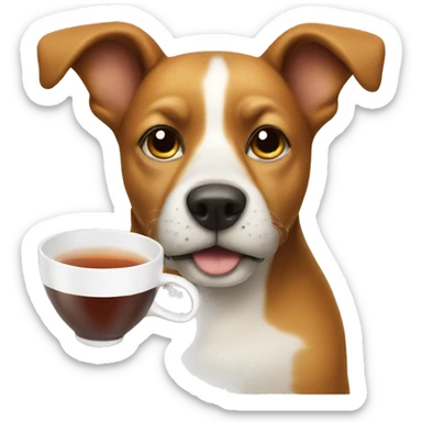 Dog with a cup of tea sticker