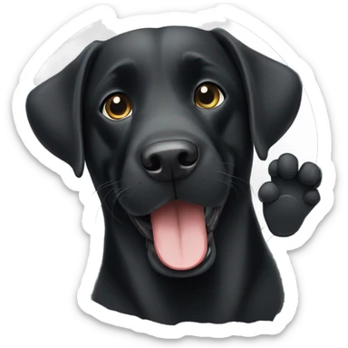 a black labrador, waving with one paw, comicstyle sticker