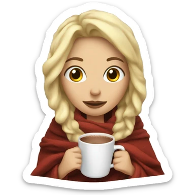 Blonde woman in blanket drinking hot chocolate  sticker