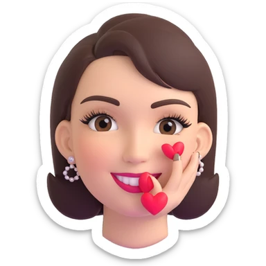 3D emoji of a smiling, feminine face with big eyelashes, no body, colorful and friendly, romantic style, with feminine accessories, motif: kiss mark, transparent background sticker