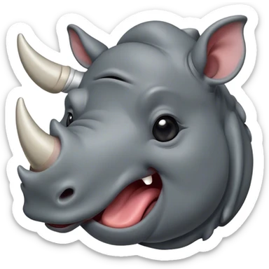 Cinematic Cute Yawning Rhinoceros Portrait Emoji, Head tilted slightly with a dramatic, wide-open yawn, showcasing a soft, textured slate-gray hide with a slightly drooping horn and eyes barely open in drowsy contentment, Simplified yet irresistibly adorable features, highly detailed, glowing with a soft, cozy glow, high shine, relaxed yet expressive, stylized with a touch of rugged whimsy, bright and endearing, soft glowing outline, capturing the essence of a sleepy yet affectionate rhinoceros, so drowsy it feels like it could stretch out of the screen and curl up for a nap! sticker
