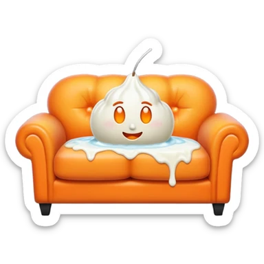 White cream drenched on a peach on a black couch sticker