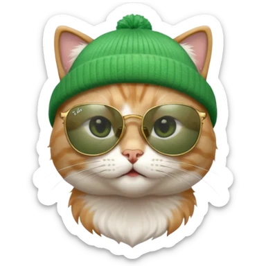 cat wearing a green beanie and ray ban sunglasses sticker