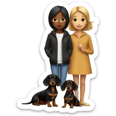 2 girls with black and tan dachshund sticker