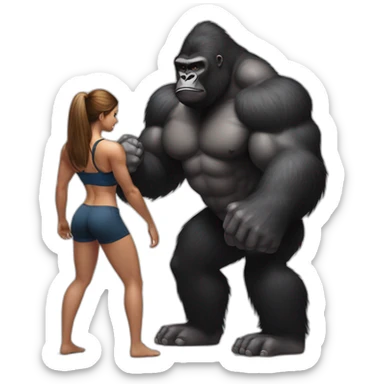 Big buff Gorilla holding a beautiful girl with a big back doing squats sticker