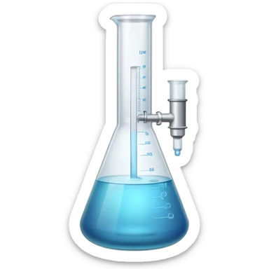 big glass beaker with liquid, mechanical stirrer, inlet and outlet tubes sticker