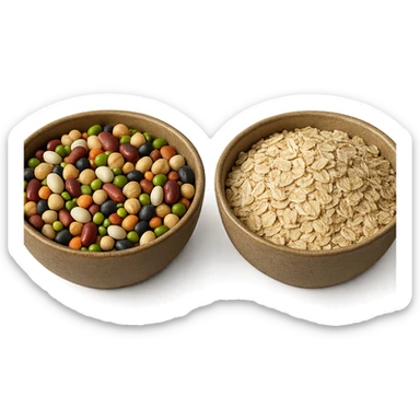 BOWL DI LEGUMI INSIEME A BOWL DI FIOCCHI DI AVENA POGGIATE,  iperrealistico 4k sticker