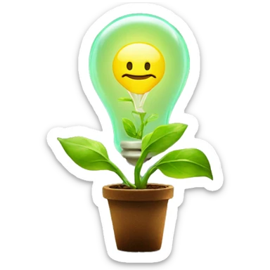 a plant sprout inside a yellow glowing idea lightbulb sticker