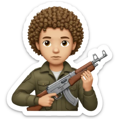 AK47 in hand, light skin male with curly hair and a fade sticker