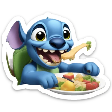 Stitch eating lunch  sticker