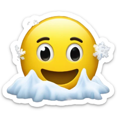 A yellow iPhone emoji smiling with snow flakes falling around him sticker