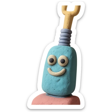 upright vacuum with playful expression in claymation style with pastel colors sticker